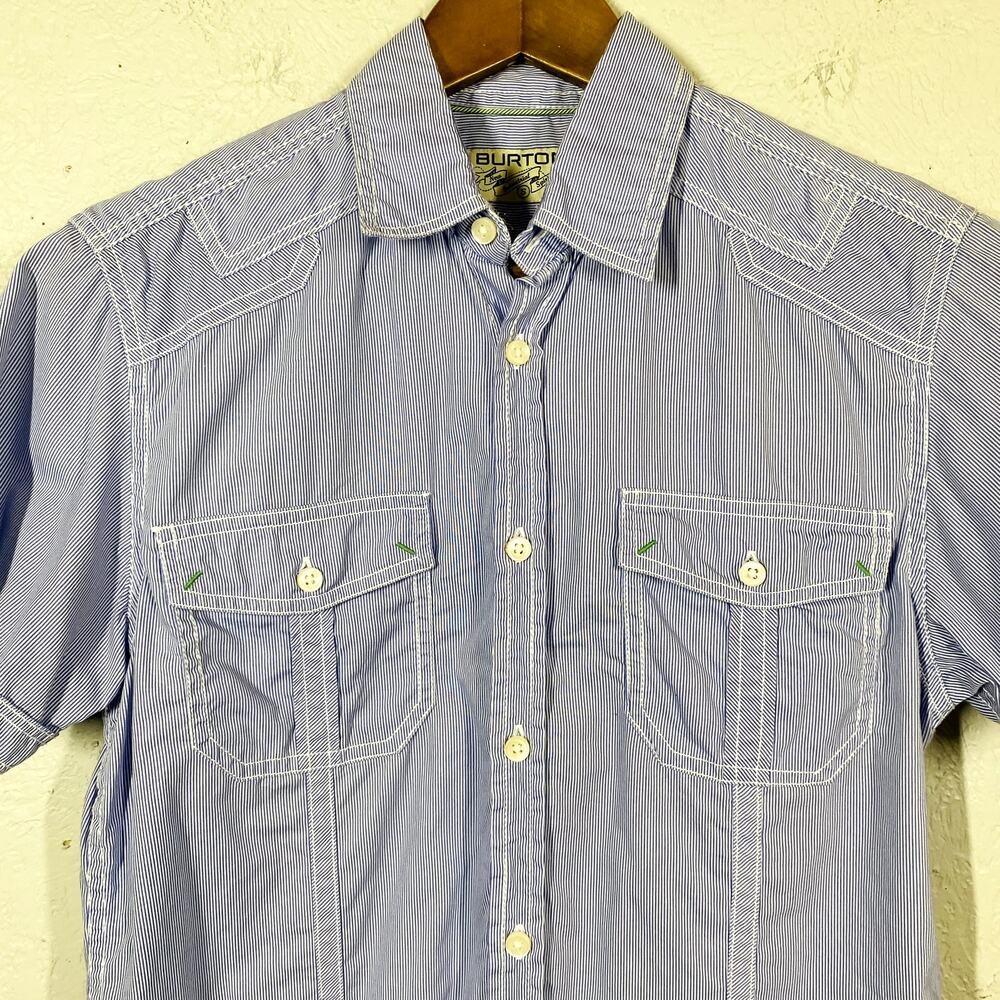 Burton Contrast Stitch Button Up Shirt Short Sleeve Stripe Casual Sport - S - Picture 2 of 4